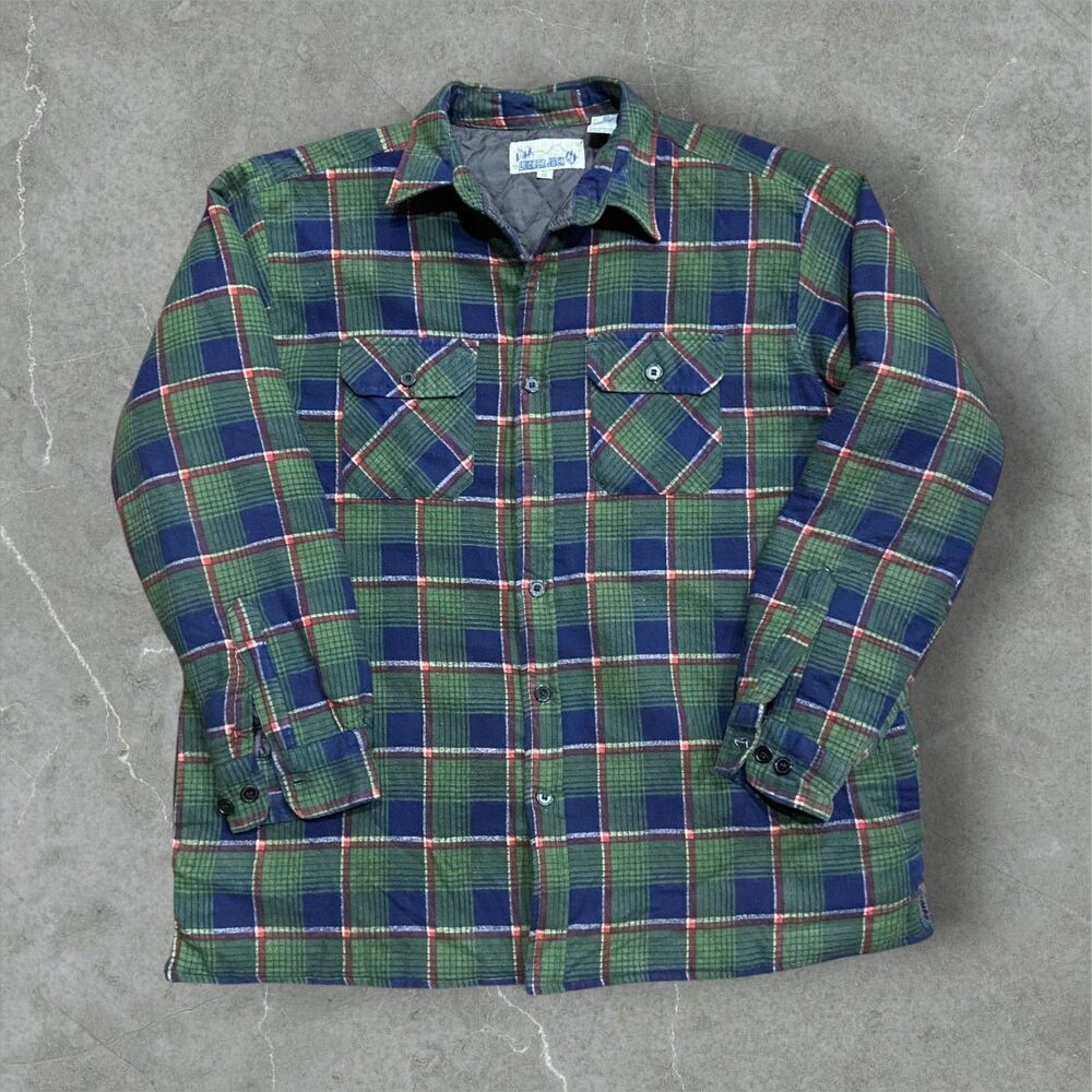 Lumber Jack Vintage 80s Quilt Lined Flannel Jacket Green Navy Men's Size XL